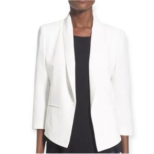 Mural Curve Open Front Shawl Collar Elegant Ivory Blazer